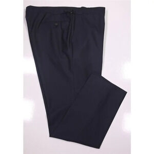 Custom Made Recent Solid Navy Blue Flat Frt Wool Dress Pants Side Buckles 40x31